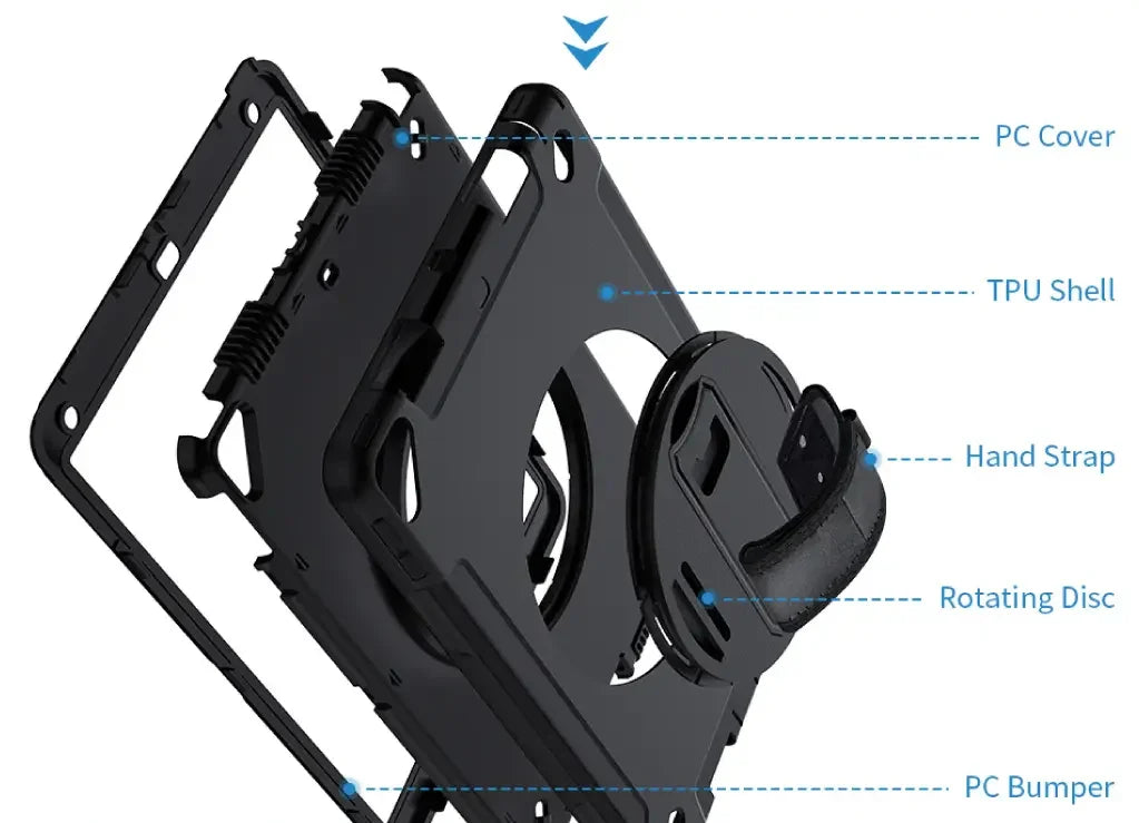 Armor-X Enx Case For iPad Air 4Th Gen 10.9 Inch 2020 Ultimate 3 Layers Shockproof Rugged Case With Hand Strap & Kick Stand - Black - Tashqila Armor-X Enx Case For iPad Air 4Th Gen 10.9 Inch 2020 Ultimate 3 Layers Shockproof Rugged Case With Hand Strap & Kick Stand - Black - Tashqila